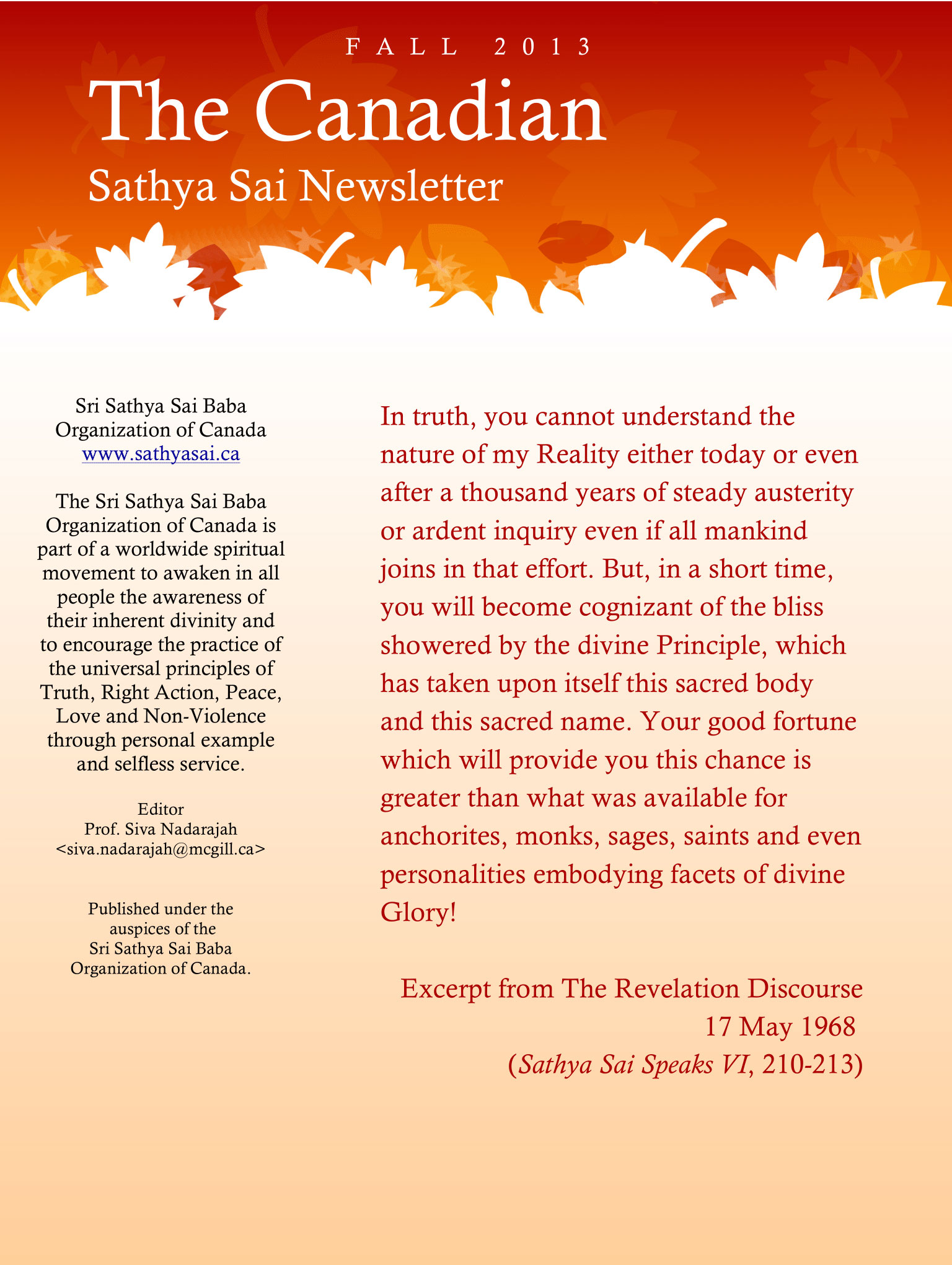 The Canadian Sathya Sai Magazine - Fall 2013